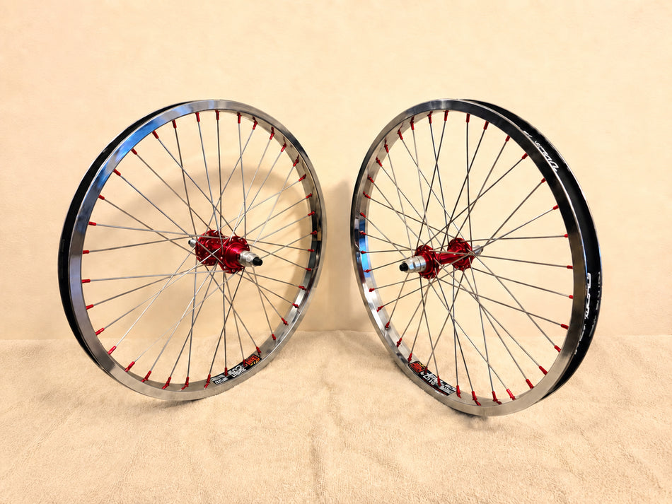 TNT 20" Derringer Sealed Flip/Flop Freewheel Wheelset - 36h - 3/8" axles - Red & Chrome