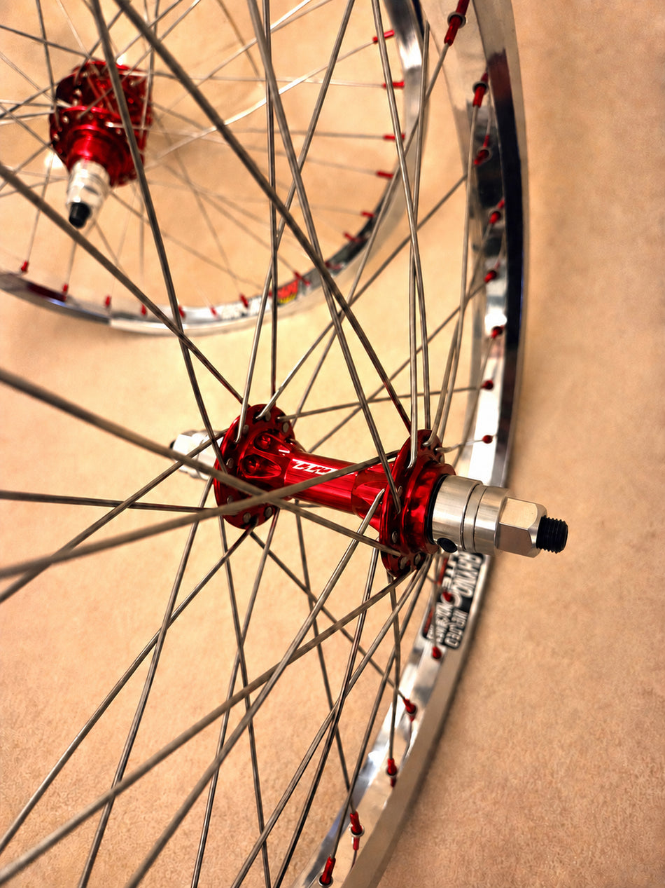 TNT 20" Derringer Sealed Flip/Flop Freewheel Wheelset - 36h - 3/8" axles - Red & Chrome