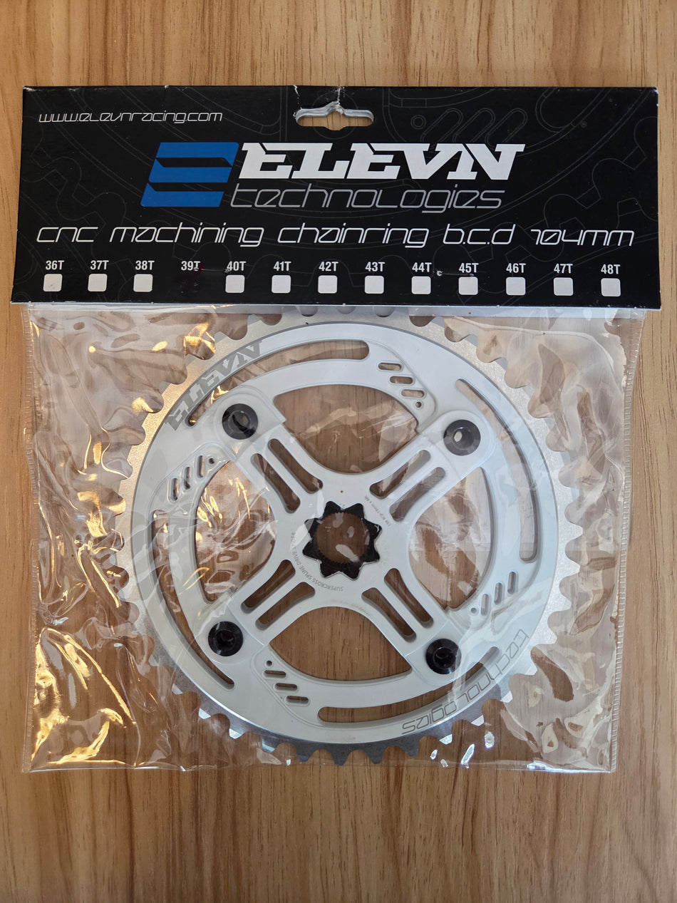 Elevn 39T Chainring 4-Bolt 104bcd and Speedline Spline-Drive Spider and Bolts - White