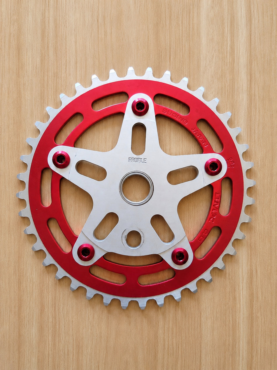 40t Sugino Chainring 5-Bolt 110bcd & Profile Retro Spider with Bolts - Red & Silver