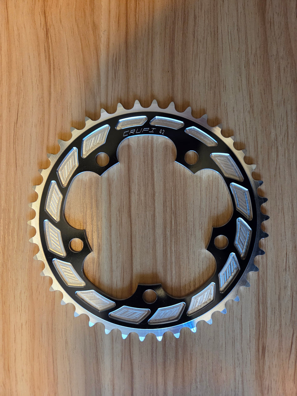 Crupt 42t Chainring 5-Bolt 110bcd - Black & Silver
