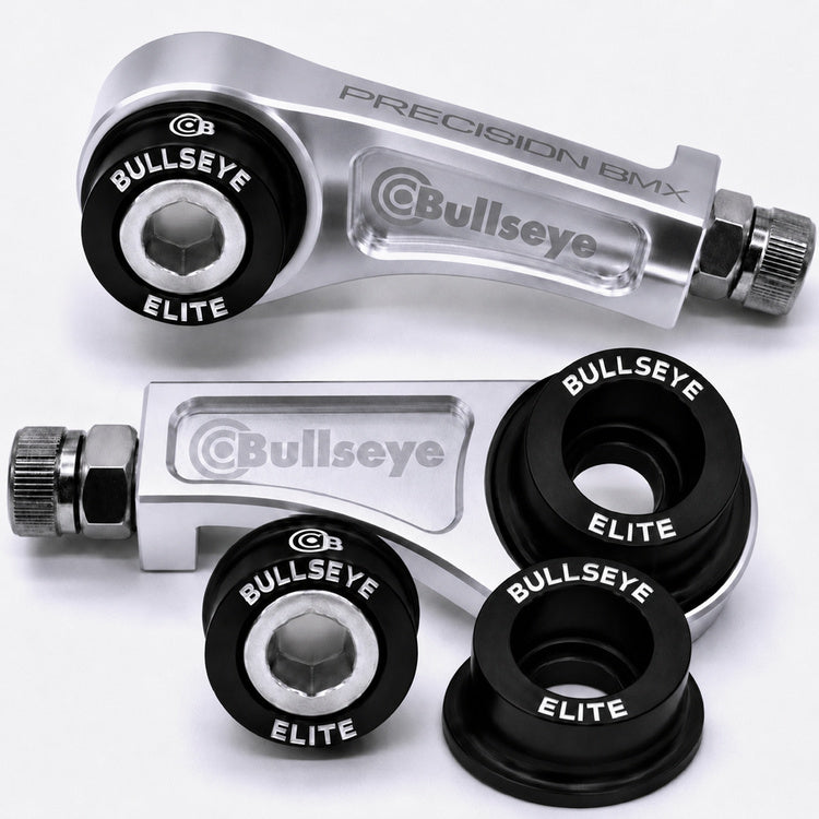 Bullseye Convertible Chain Tensioners & 4 Elite Volcano Washers  - Silver & Black