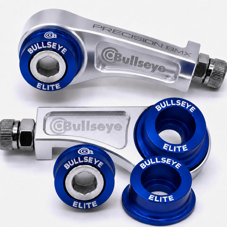 Bullseye Convertible Chain Tensioners & 4 Elite Volcano Washers  - Silver & Blue