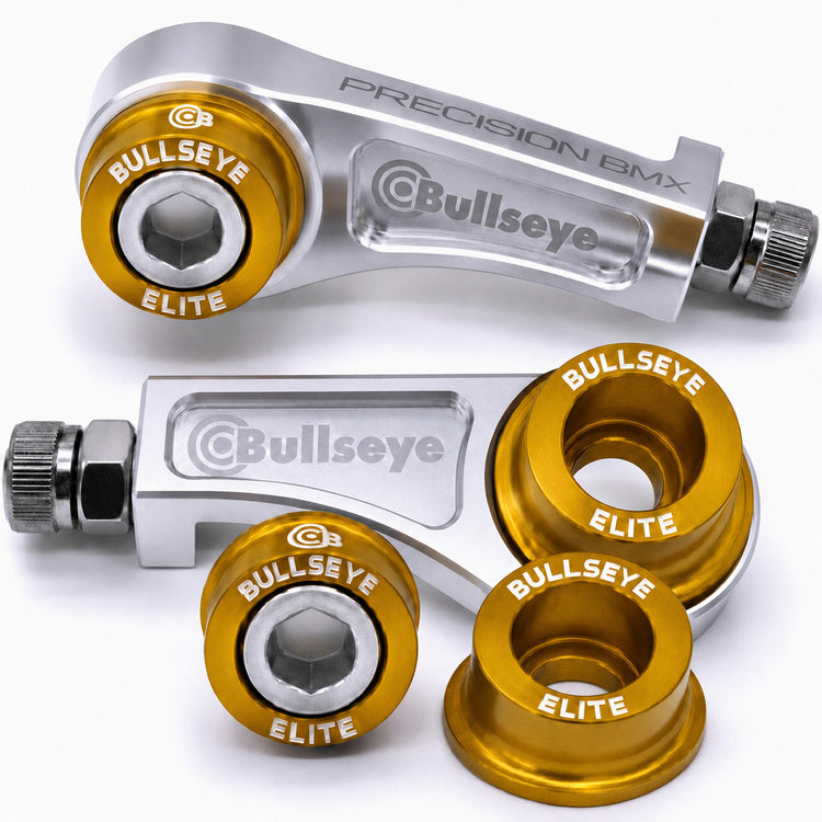 Bullseye Convertible Chain Tensioners & 4 Elite Volcano Washers  - Silver & Gold
