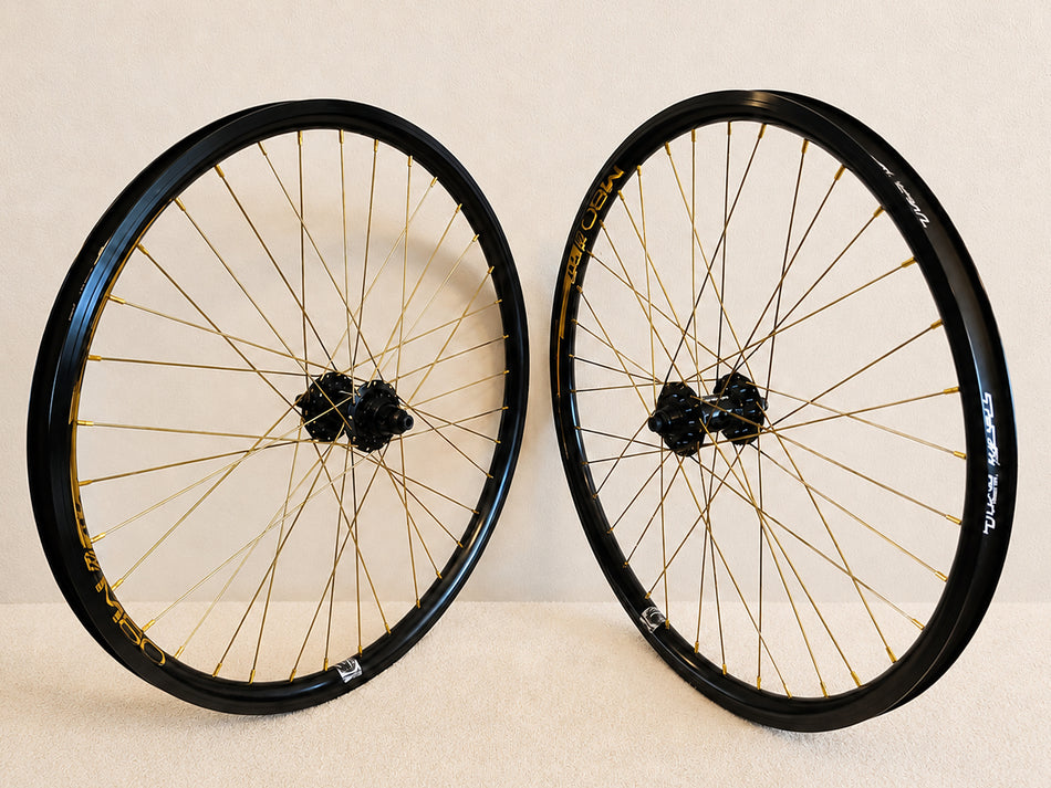Bullseye 26" Hurricane Elite High Flange Sealed Wheelset - 36h - 3/8" axles - Black & Gold