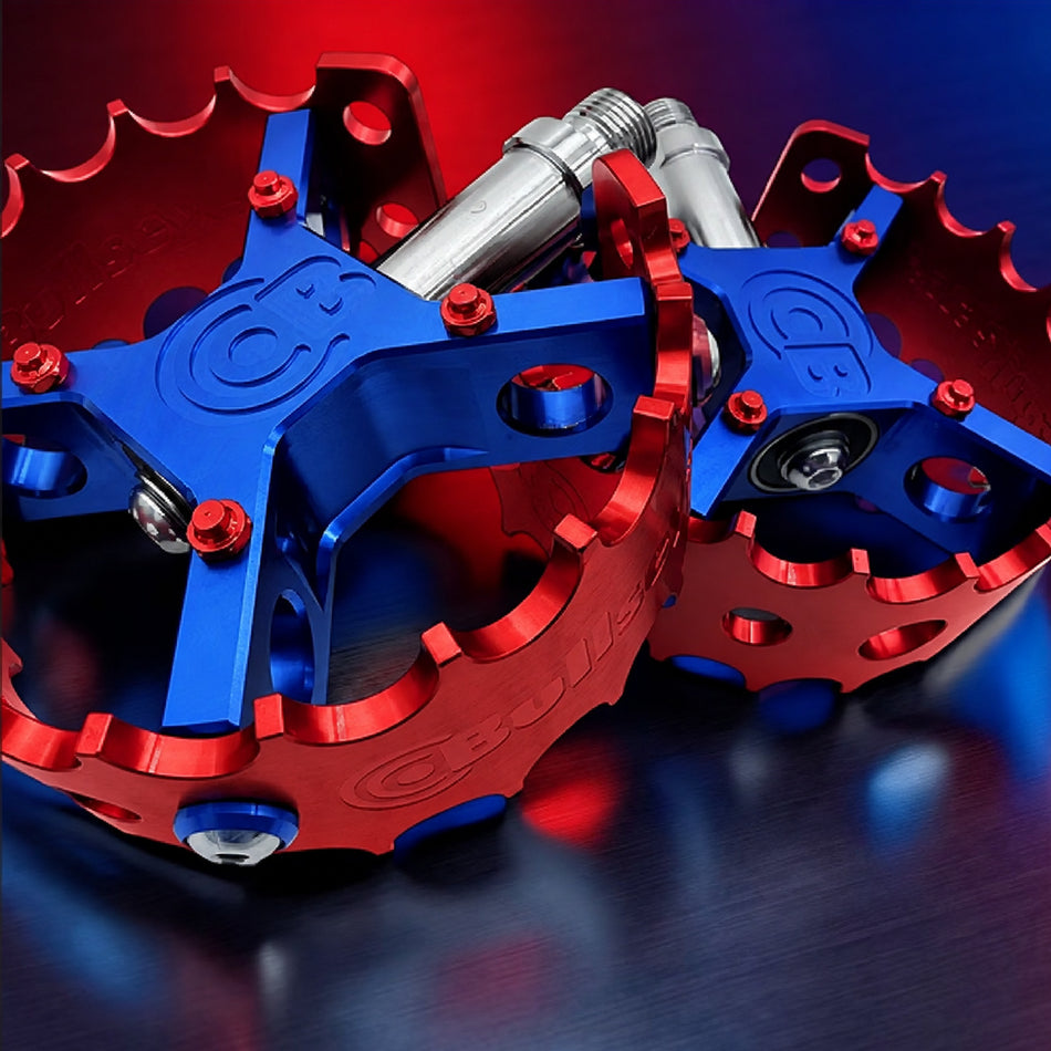 Bullseye Pro X Round Caged Pedals - Blue & Red