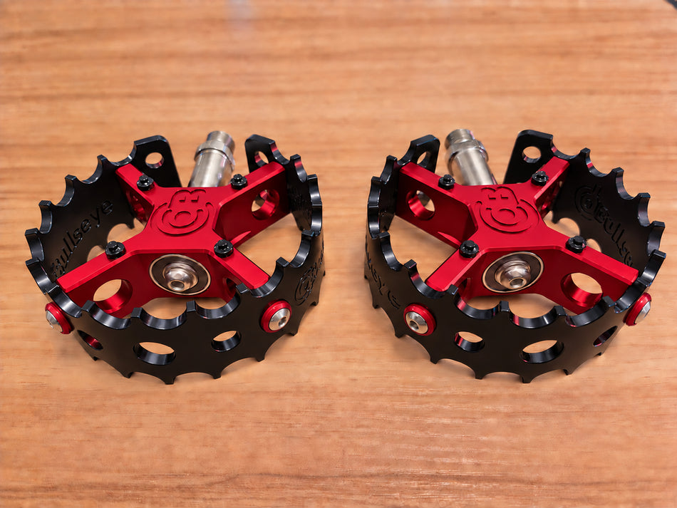 Bullseye Pro X Round Caged Pedals - Red & Black