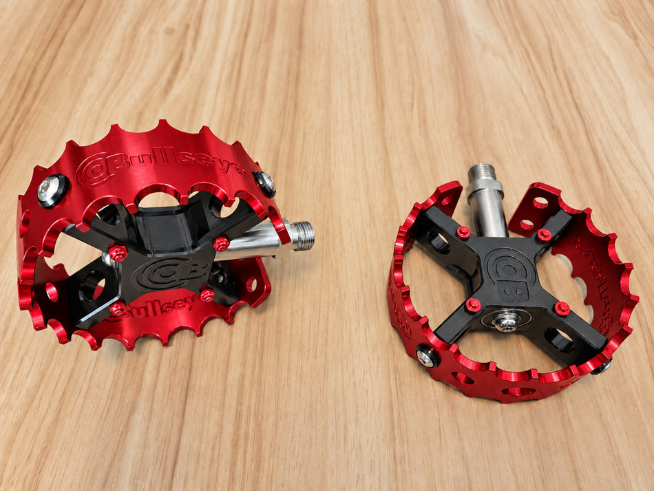 Bullseye Pro X Round Caged Pedals - Red & Black