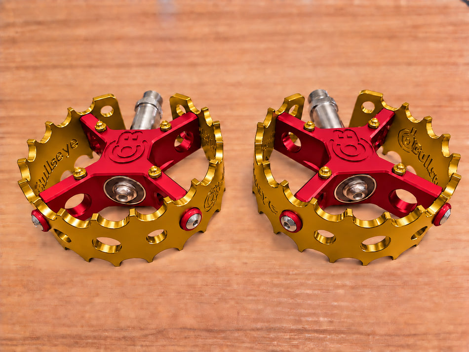 Bullseye Pro X Round Caged Pedals - Red & Gold