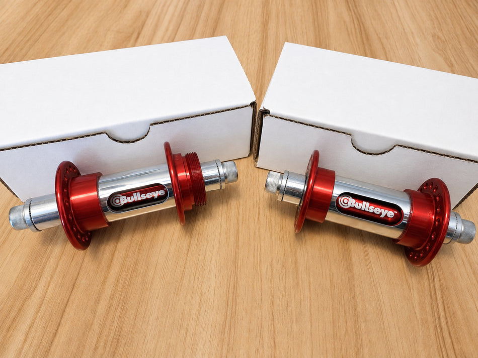 Bullseye 36h Retro Slotted BMX Hubs - Red & Polished