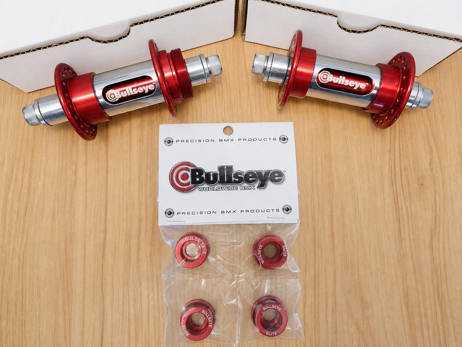 Bullseye 36h Retro Slotted BMX Hubs - Red & Polished