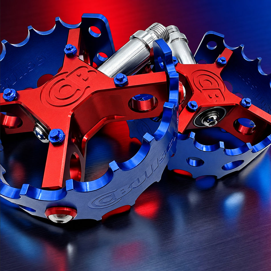 Bullseye Pro X Round Caged Pedals - Blue & Red