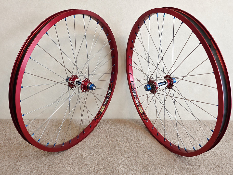 Bullseye 24" Slotted Sealed Wheelset - 36h - 3/8" axles - Red, White & Blue