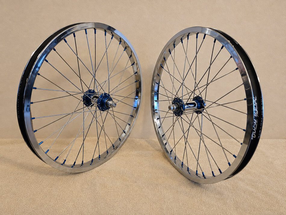 Mario's Bullseye 20" Slotted Sealed Wheelset - 36h - 3/8" axles - Blue & Polished