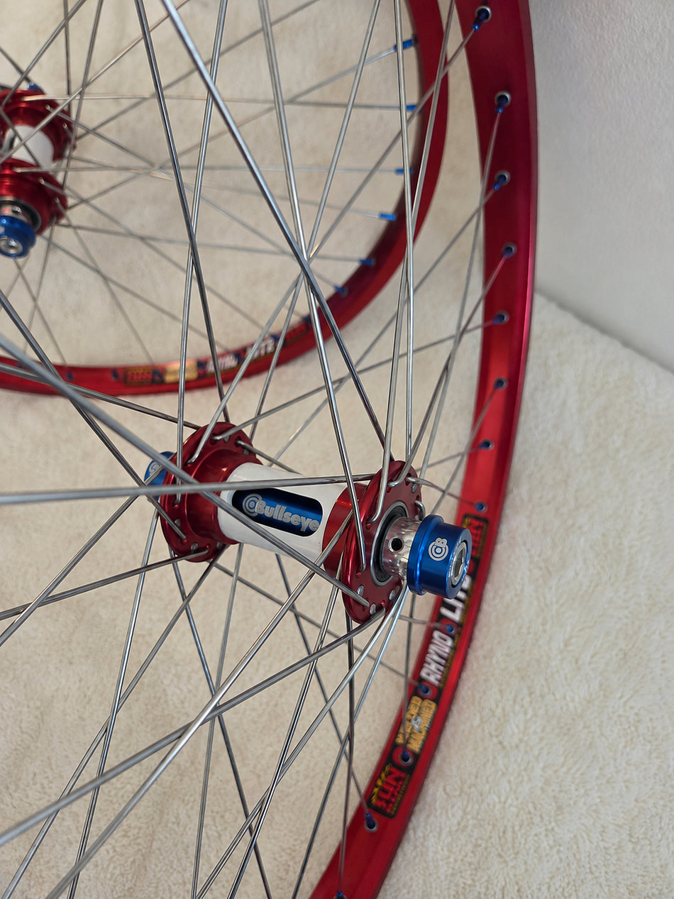 Bullseye 24" Slotted Sealed Wheelset - 36h - 3/8" axles - Red, White & Blue