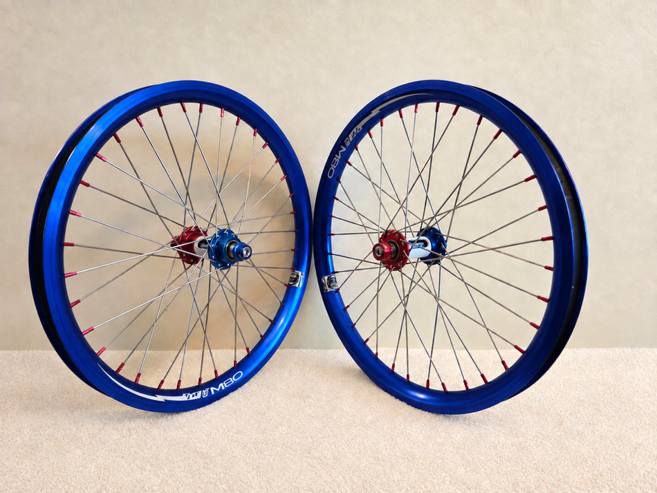 Bullseye 20" Slotted Sealed Wheelset - 36h - 3/8" axles - Red, White & Blue