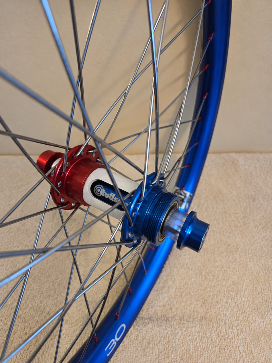 Bullseye 20" Slotted Sealed Wheelset - 36h - 3/8" axles - Red, White & Blue