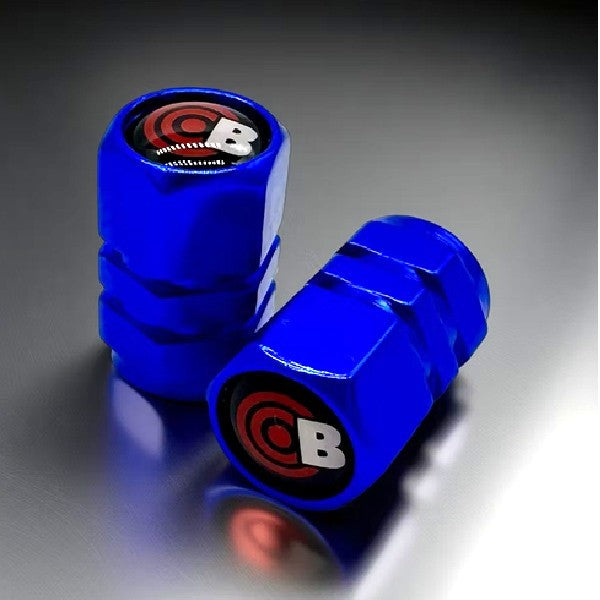 Bullseye Alloy Schrader Valve Stem Caps, Pair - Blue