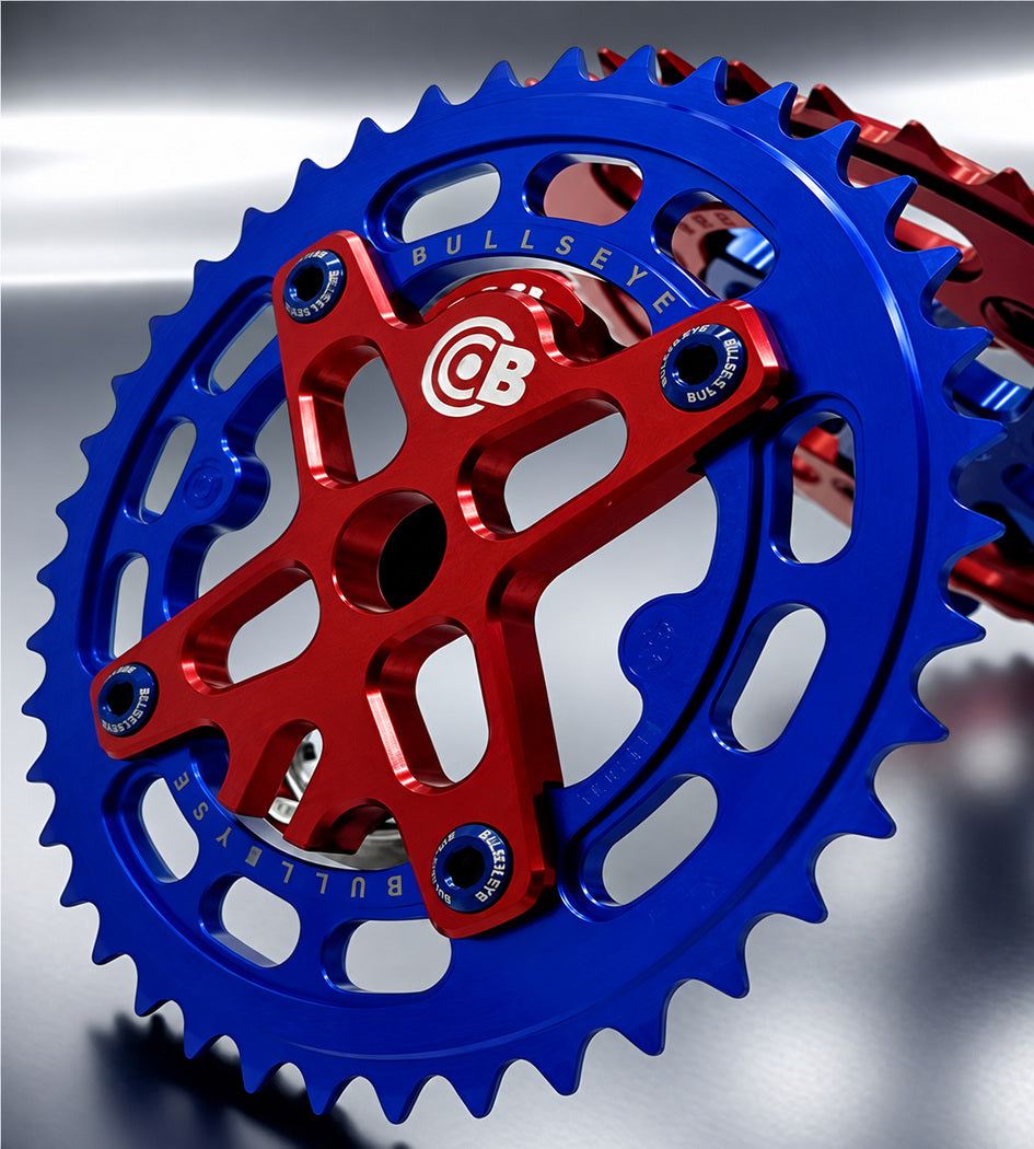 Bullseye 44t Raceworks 4-Bolt Chainring / Spider Combo - Blue & Red