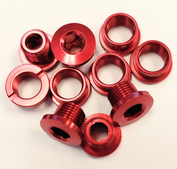 MCS Single Alloy Chainring Bolts - 5 bolts - Red