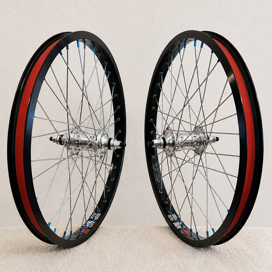 Profile 20" - 1996 Retro High Flange Freewheel Wheelset - 36h - 3/8" axles - Polished & Black