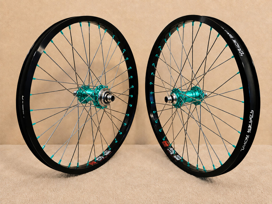 Profile 20" Mini Cassette Wheelset - 36h - 3/8" axles - Aqua & Black