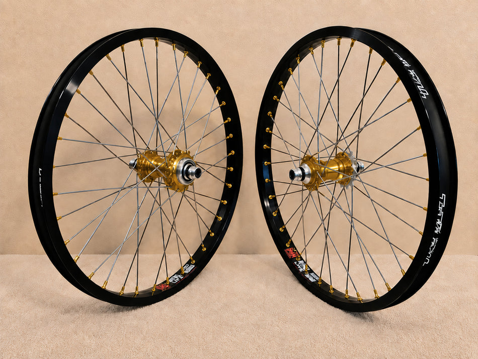 Profile 20" Mini Cassette Wheelset - 36h - 3/8" axles - Gold & Black