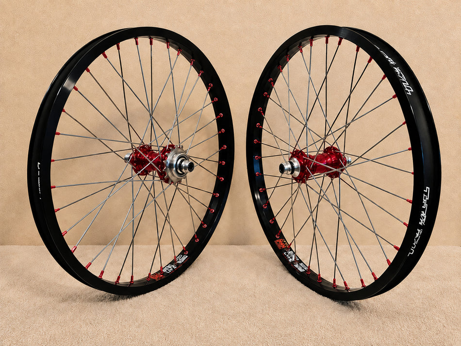 Profile 20" Mini Cassette Wheelset - 36h - 3/8" axles - Red & Black