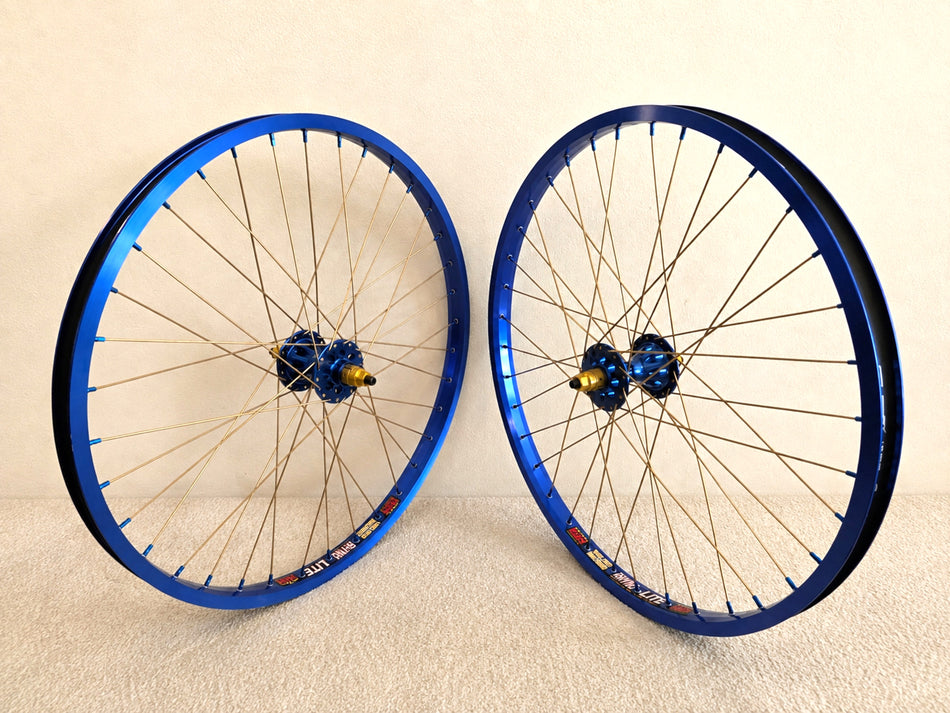 TNT 24" 1st Gen Revolver High Flange Sealed Wheelset - 36h - 3/8" axles - Blue & Gold
