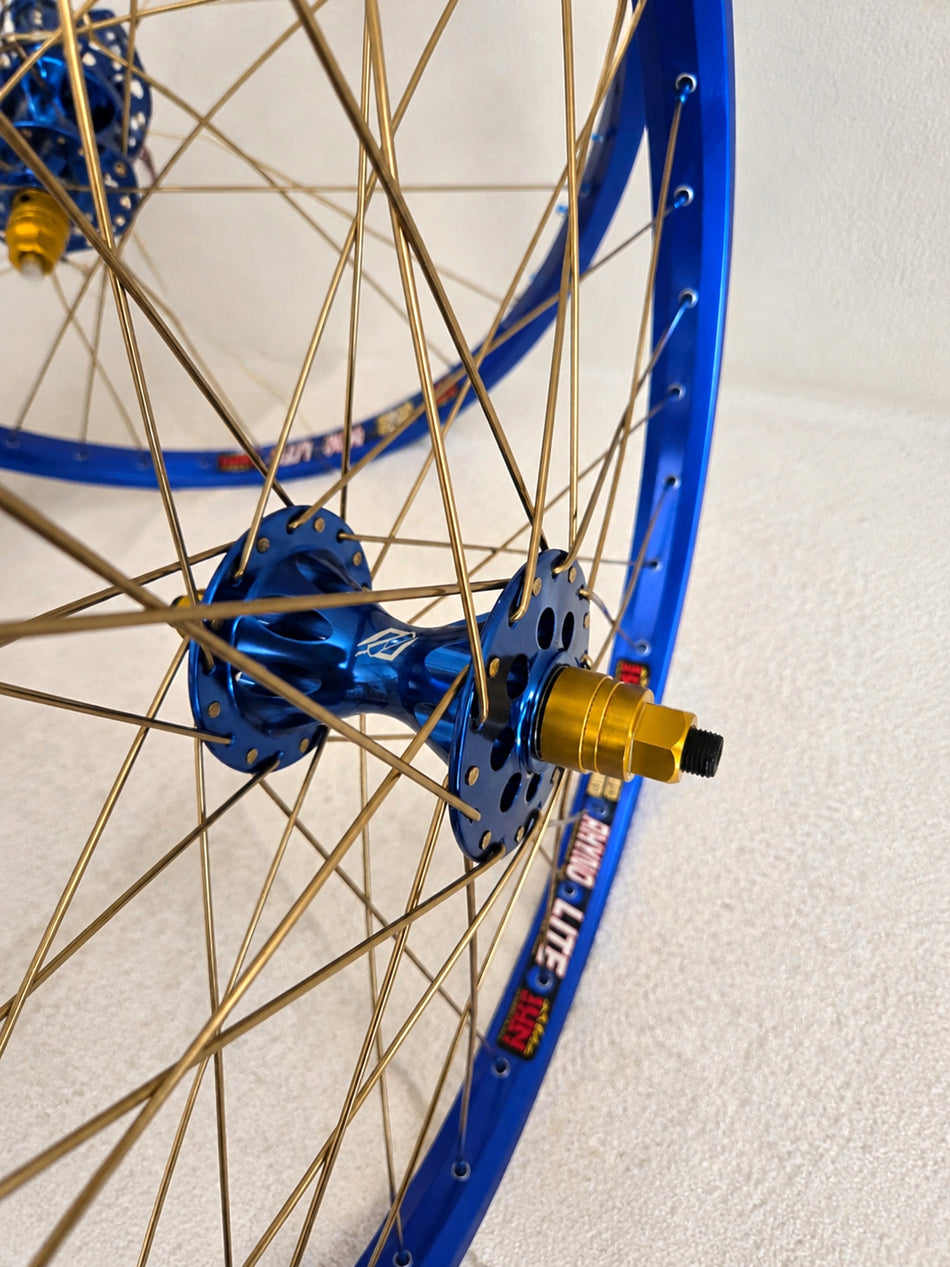 TNT 24" 1st Gen Revolver High Flange Sealed Wheelset - 36h - 3/8" axles - Blue & Gold