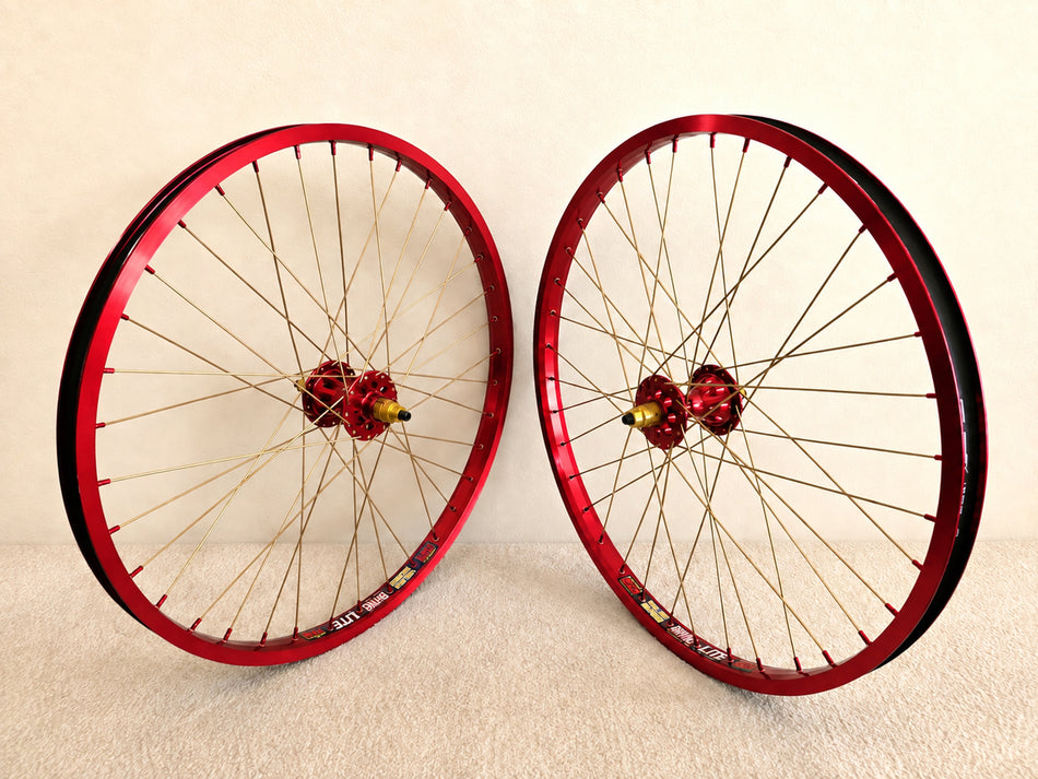 TNT 24" 1st Gen Revolver High Flange Sealed Wheelset - 36h - 3/8" axles - Red & Gold