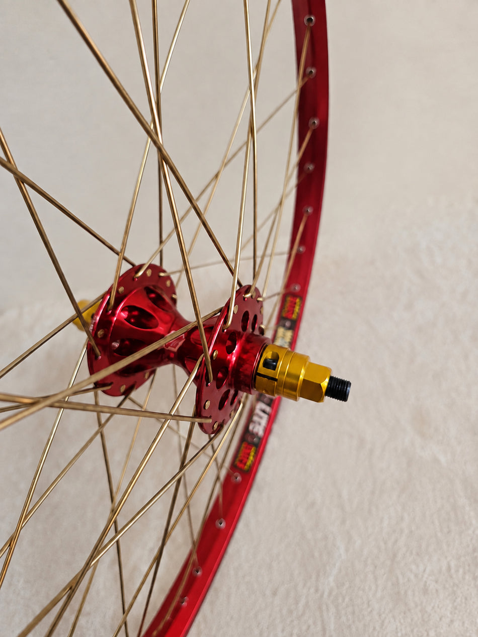 TNT 24" 1st Gen Revolver High Flange Sealed Wheelset - 36h - 3/8" axles - Red & Gold