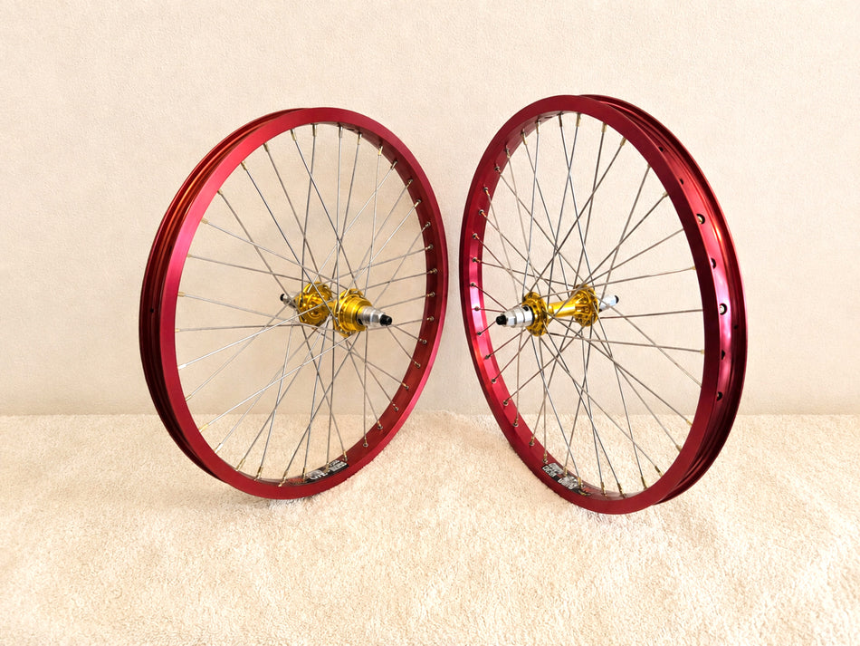 TNT 20" Derringer Sealed Flip/Flop Freewheel Wheelset - 36h - 3/8" axles - Gold & Red