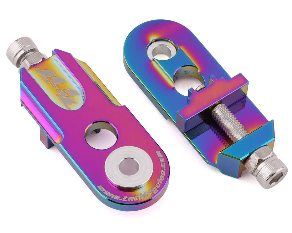 TNT Bicycles 3/8" BMX Chain Tensioners - Pair - w/ 6mm adapter - Oil Slick / Jet Fuel